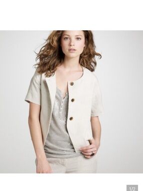 J. Crew Light Beige Short-Sleeve Button-Front Boxy Jacket